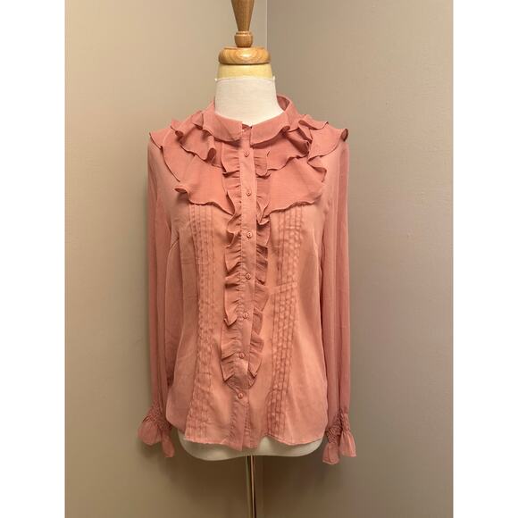 Flying Tomato Ruffled Button Up Blouse Dusty Rose Sz Large - Picture 1 of 5